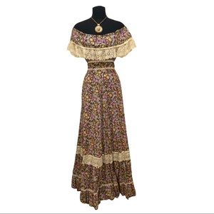 Vintage Montgomery Ward Prairie/ Gunne Sax Style Floral and Lace Dress ~M/L